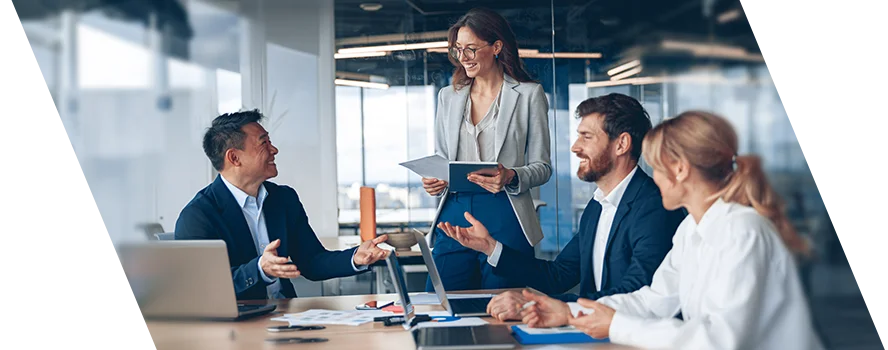 Team meeting around a table in a conference room photo