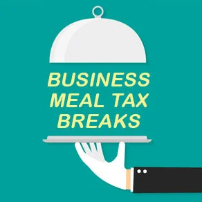 Business Meal Tax Breaks graphic with text in a serving tray