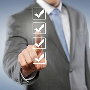 Graphic of man in a suit checking off check boxes